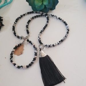 ZEBRA FACETED AGATE+STERLING silver  Necklace w/Pendant *NEW*